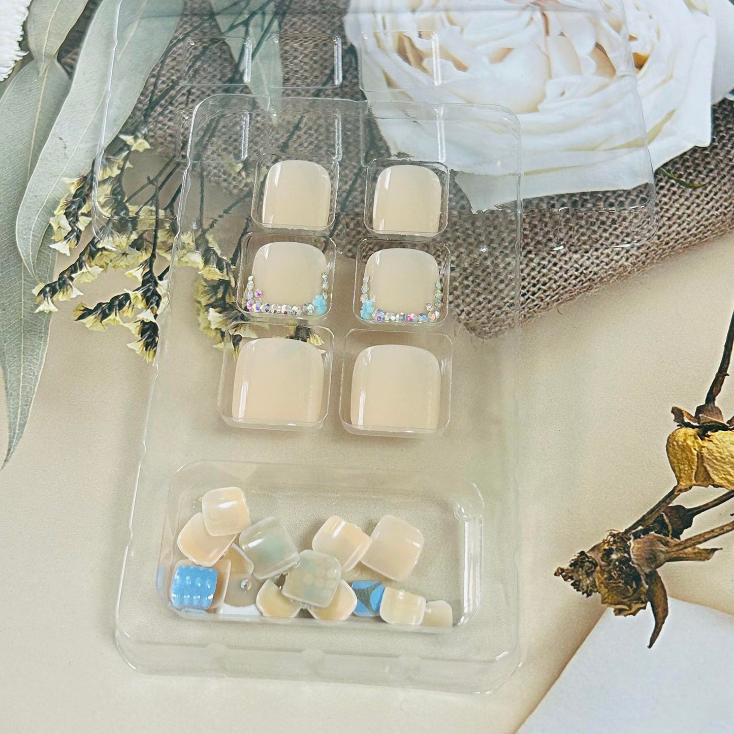FIEONCIY Press on Toenails with Designs Acrylic Fake Nails for Toe Artificial False Nails with Charms Press on Toe Nails for Spring Summer Stick on Toenails for Women Girls(WSJ2547)