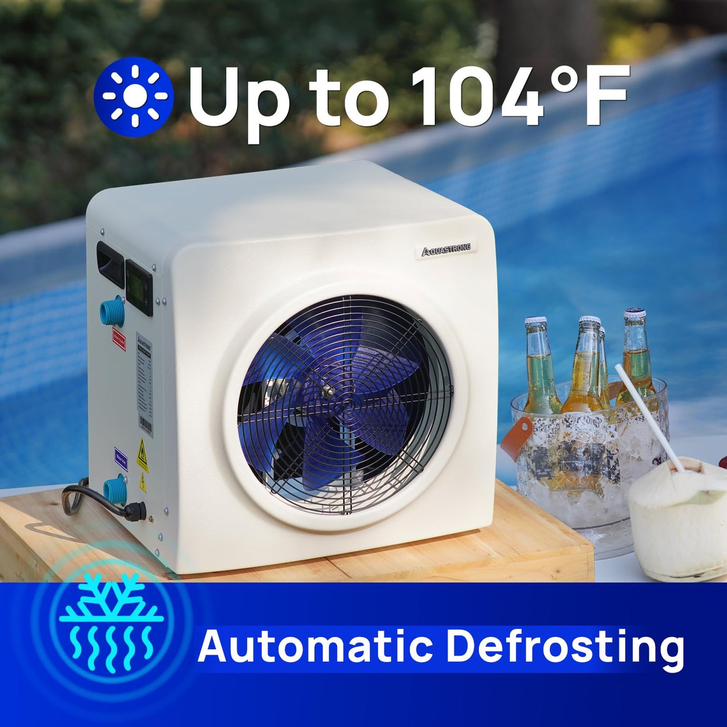 AQUASTRONG Swimming Pool Heat Pump,Electric Pool Heater for Above Ground and Inground Pool,Heating and Cooling Pool Heater Pools Up to, 3000 Gallons