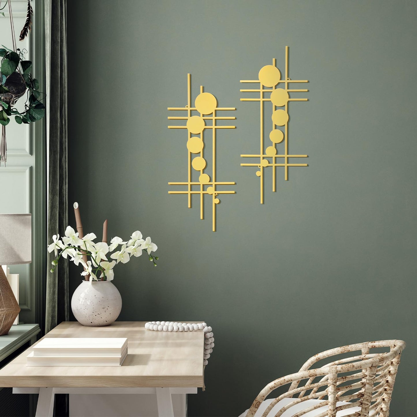 Therwen 2 Pcs Metal Wall Art 15.75 x 7.09 Inch Abstract Minialist Metal Decor Vertical Wall Sculptures Geometric Modern Hanging for Living Room Home Bedroom Office Study Decorations Gifts