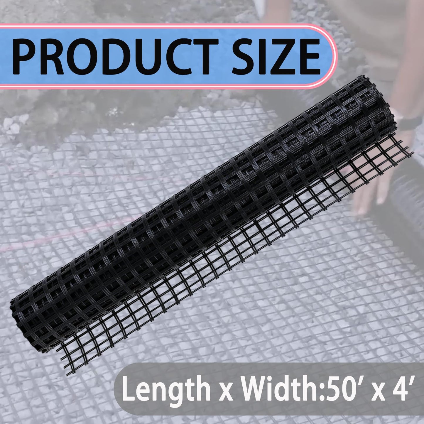 Retaining Wall Geogrid - Geogrid for Retaining Walls,4' x 50' Fiberglass Tensile Force Value 50KN,Ideal for Slope Reinforcement,Road Expansion and Pavement Maintenance