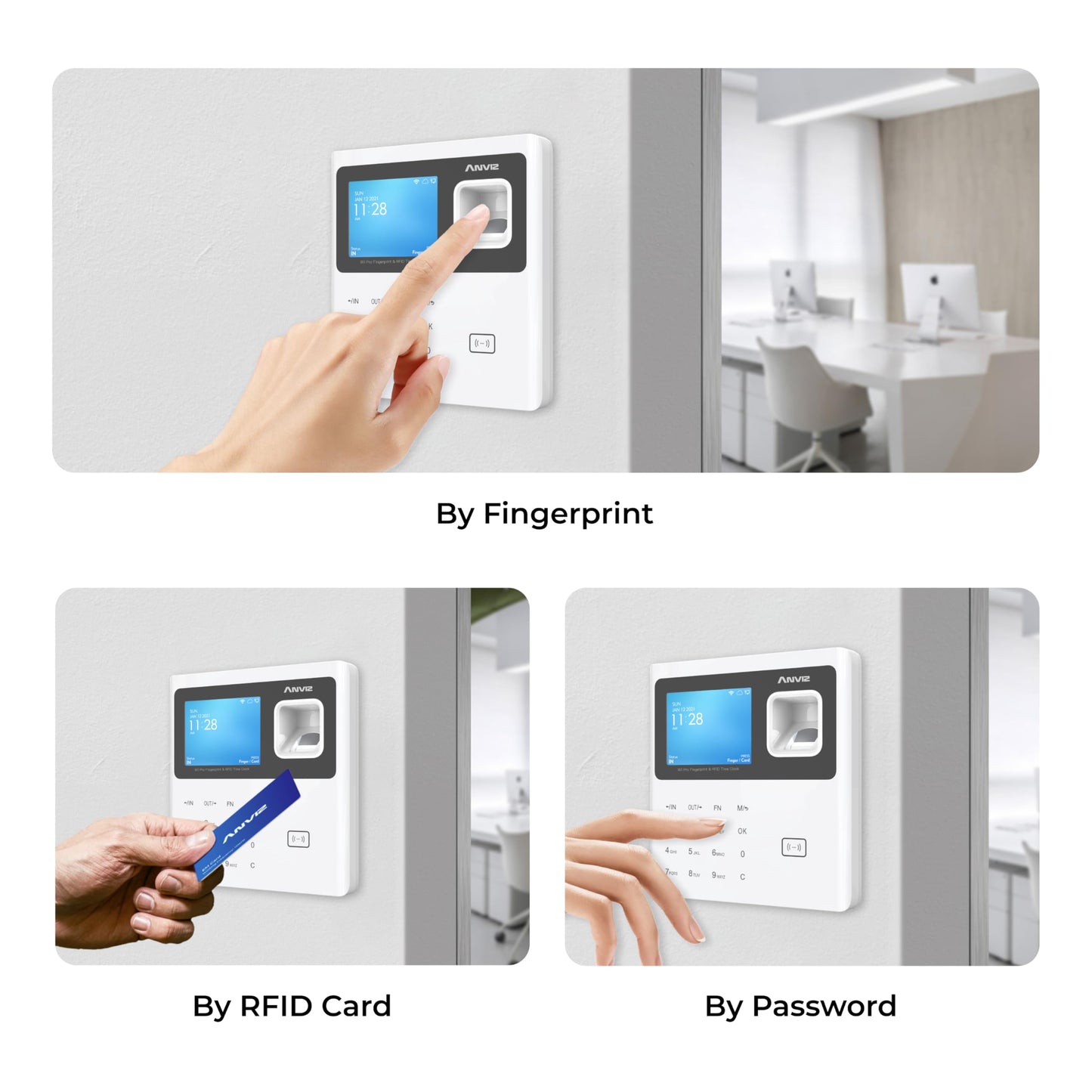 ANVIZ Time Clocks for Employees Small Business - Forever Free Cloud Software - W1 Pro Fingerprint Biometric Clock in and Out Attendance Machine, White