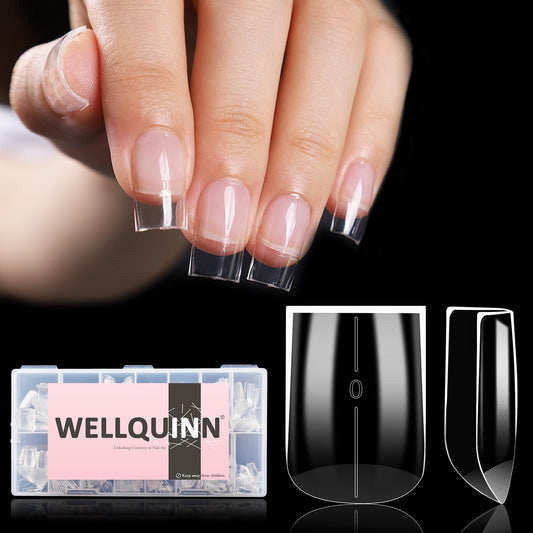 Wellquinn Short Square Nail Tips, 510Pcs Thick Straight Full Cover Fake Nails, Sharp Square Clear Press-On Nails French Acrylic False Nail Tips for Salon Home DIY 15 Sizes