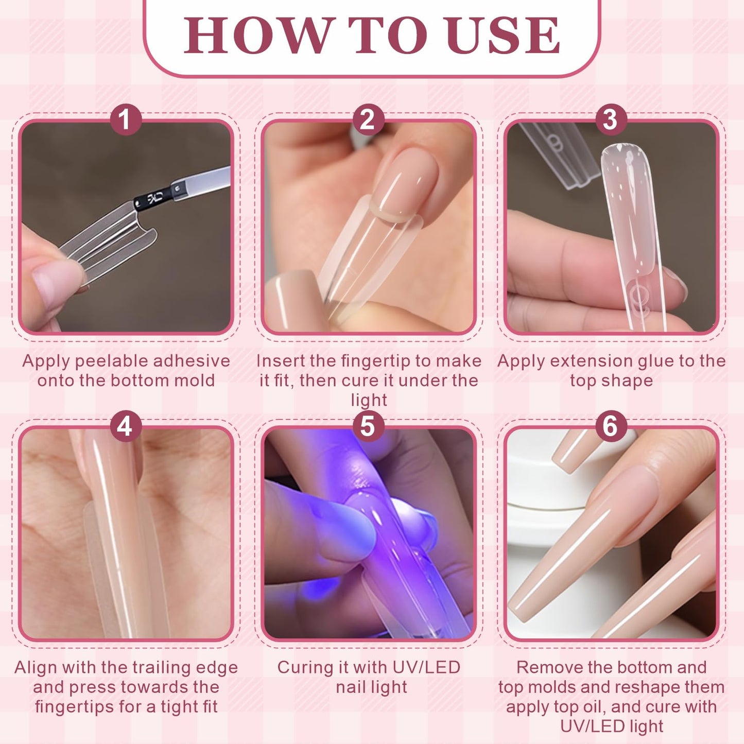 480 PCS Sandwich Nails Dual Forms, DIY Quick Extensions - 15 Sizes Clear Plastic Form Kit, Long Rectangular & Long Almond Nail Molds for, Top & Bottom Dual, No Paper Forms Needed, Salon Manicure Art
