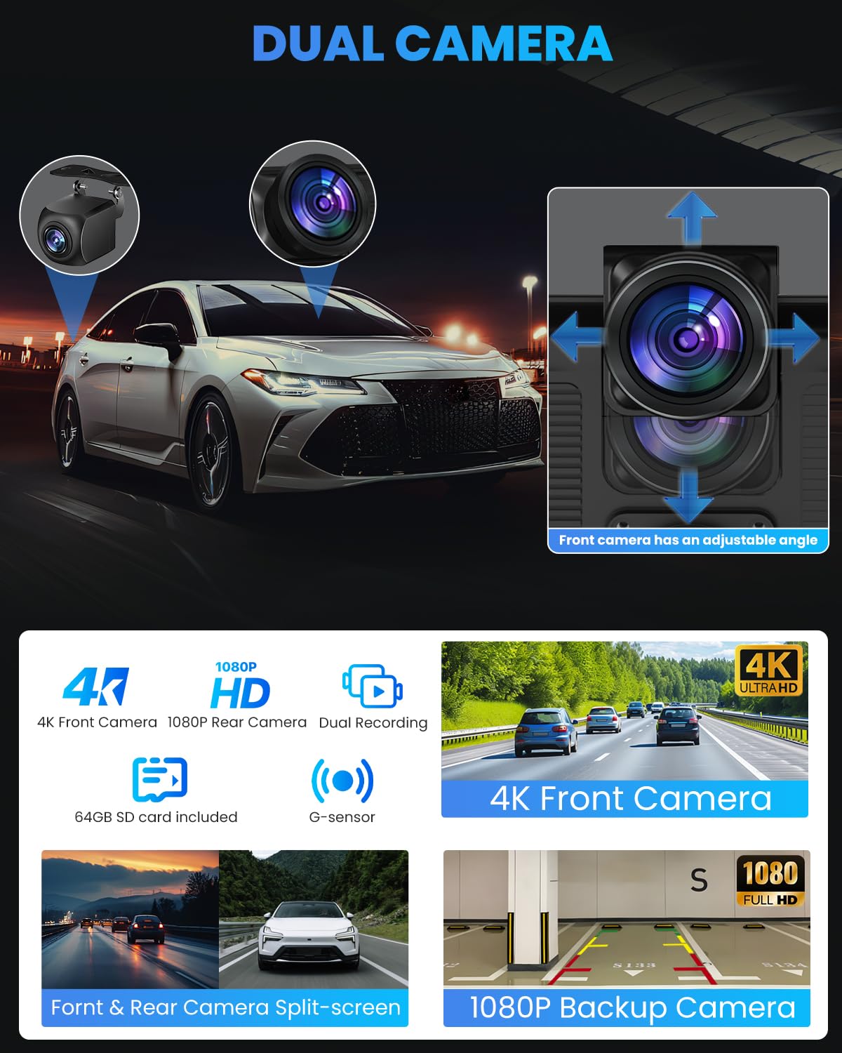 10.26 Inch Wireless CarPlay Screen - 4k Dash Cam Car Play & Android Auto Screen for Car, 1080p Backup Camera, Voice Control Mirror Link Bluetooth GPS Navigation Bluetooth Mirror Link