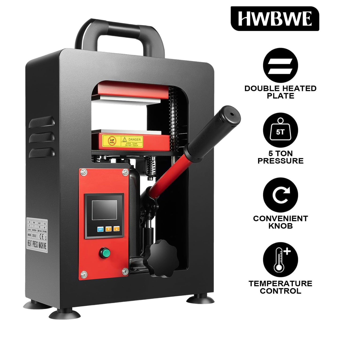 5 Ton Hydraulic Heat Press Machine, Portable Manual Heat Press Machine with LCD Display and Liftable Handle, Heavy-Duty Heat Press for Printing Heat Transfer Equipment