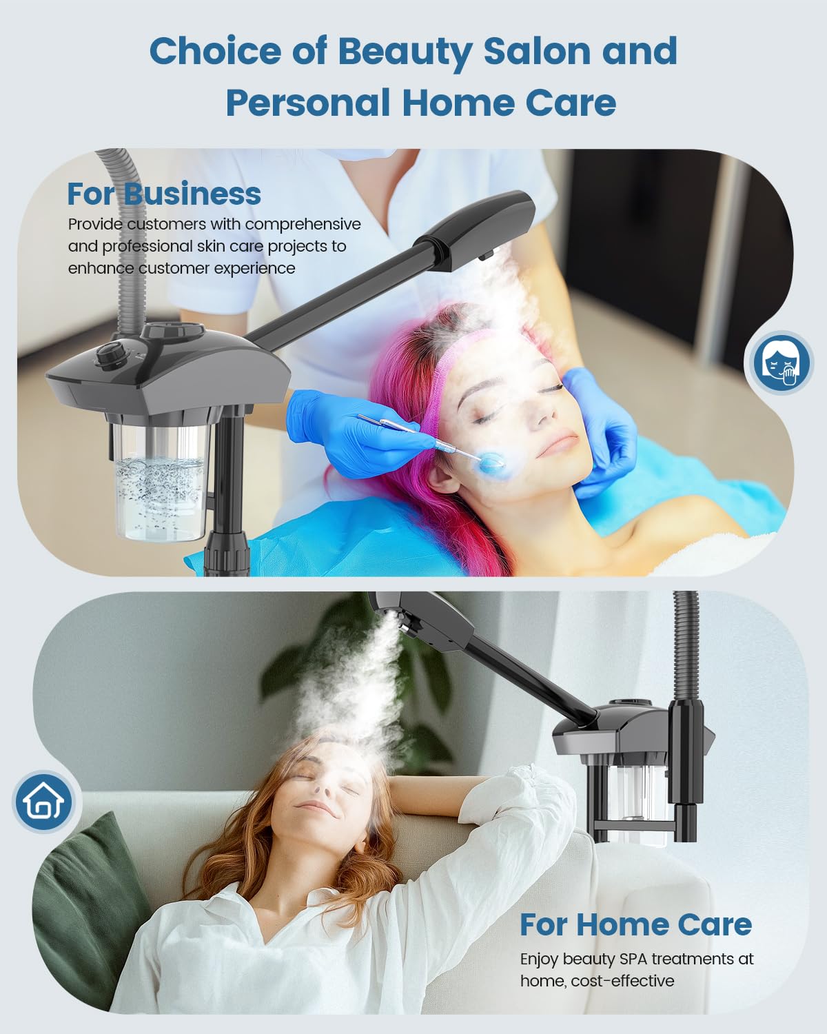 Kingsteam Facial Steamer & 5X Magnifying Lamp Combo, Professional Esthetician Equipment: Adjustable Nano Mist, Deep Pore Cleansing, Blackhead Remover, Acne Treatment Ozone Steamer (60 Min Timer),Black
