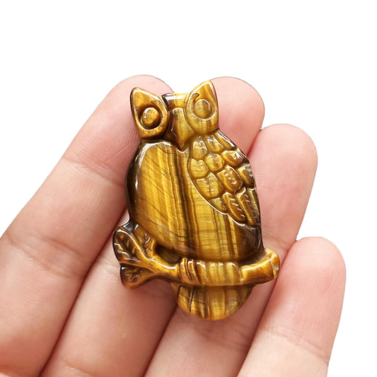 Bacatgem Natural Tiger's Eye Owl Figurines Crystals and Healing Stones,Haped DIY Pendant
