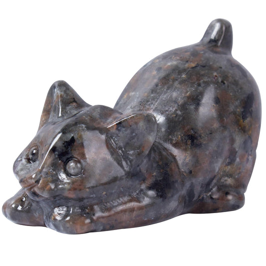 QLRSUXN 2 Inch Yooperlite Cat Crystal Figurines, Cute Kitten Statues for Kitten Lovers and Collectibles, Cat Decor Fingurines for Home Desk Office, Carved Healing Crystal Reiki Animal Gifts for Women