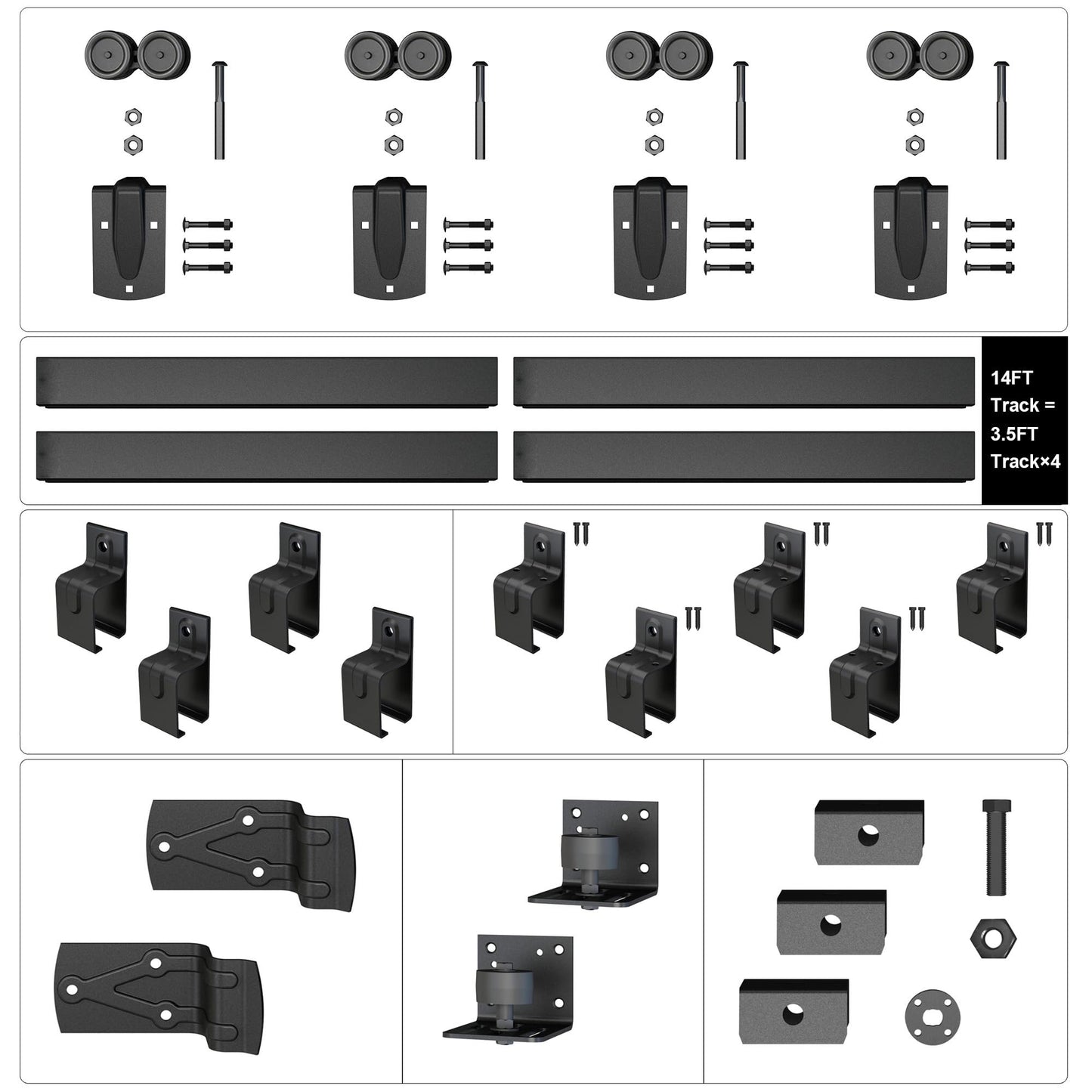 HARDJULAN 14FT Heavy Duty Box Rail Exterior Sliding Barn Door Hardware Kit, 450 lbs Capacity, Black Powder Coated Finish,Kit for Outdoor,Fit MAX 2 X Door Width 84in
