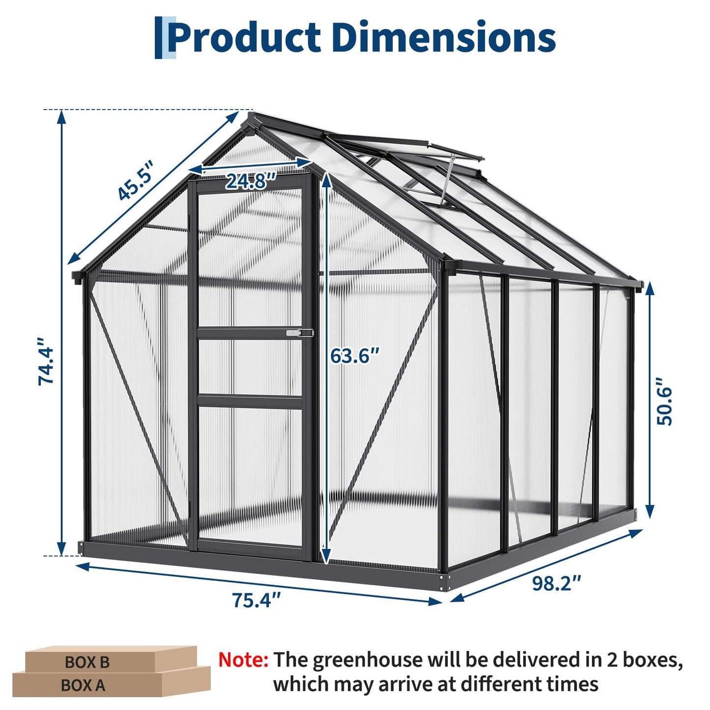 Greenhouse, 8×6FT Greenhouses for Outside, Polycarbonate Greenhouse with Aluminum Frame, Lockable Door and Ajustable Roof Vent for Backyard, Green Houses for Outside Garden Backyard, Patio