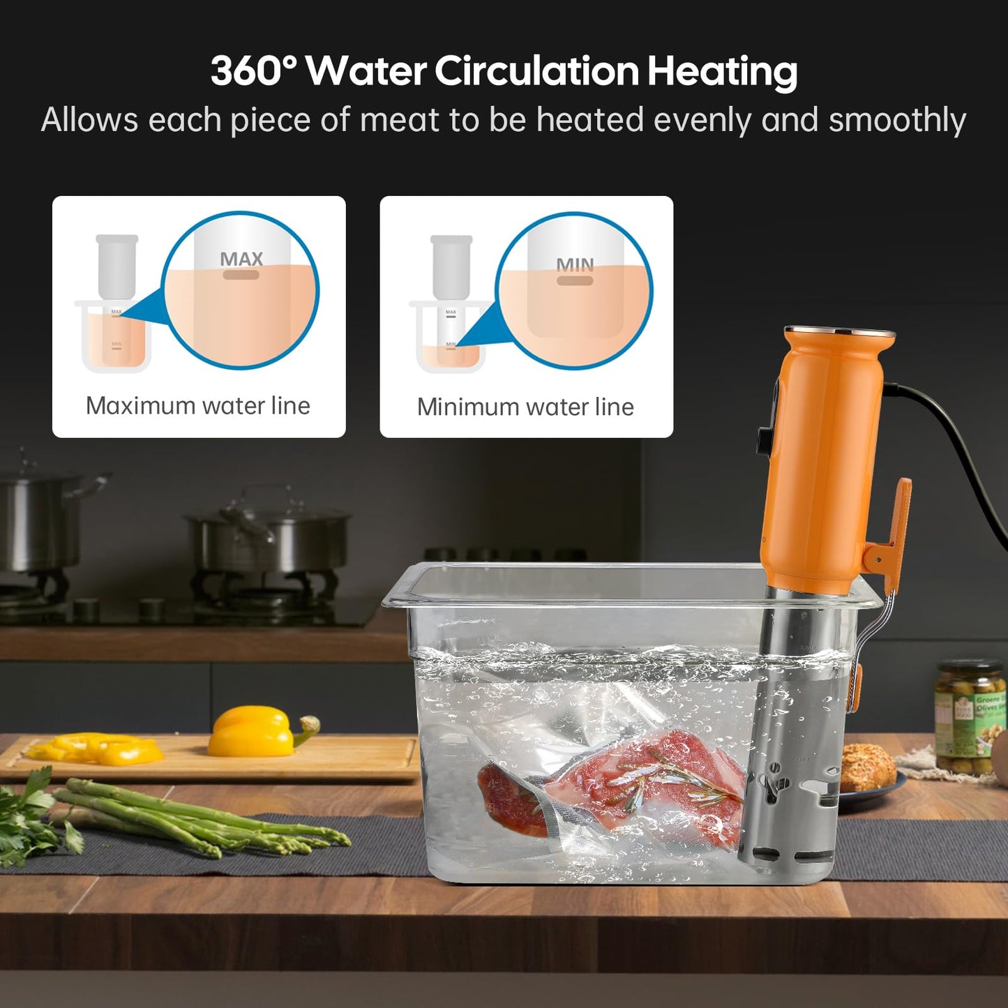 INKBIRD 2.4G WiFi Sous Vide Cooker ISV-101W, 1000 Watts Sous Vide Machine Thermal Immersion Circulators 3D Water Circulation Heating with App Preset and Machine Recipes, Pre-alarm (Ornage)