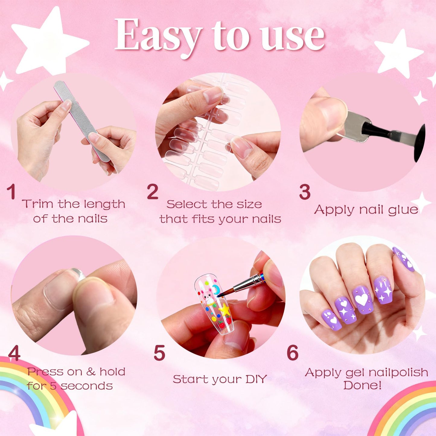 OPkssnails Extra Short Almond Kid Nail Tips,360Pcs Soft Gel Nail Tips Pre-Shaped Press On Nails For Kids,Clear Acrylic Half Matte Full Cover Fake Nail For Kids DIY Extension & Salon Use12 Sizes