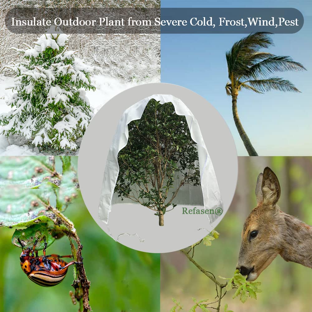 Refasen Plant Covers Freeze Protection,3 Packs 45”H X40”W Frost Blankets for Outdoor Plants Frost Cloth with Zipper Drawstring-Protect Trees from Cold Frost Pest