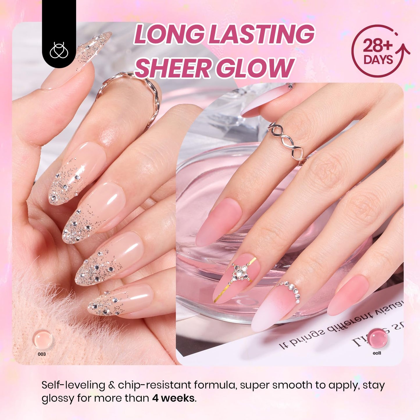 Beetles Nude Pink Gel Nail Polish Set, Nude Paradise Gel Polish Kit 25PCS 20 Colors Jelly Pink Sheer Glitter White Soak Off UV Base Glossy Matte Top Coat Nail Charms Gift for Women