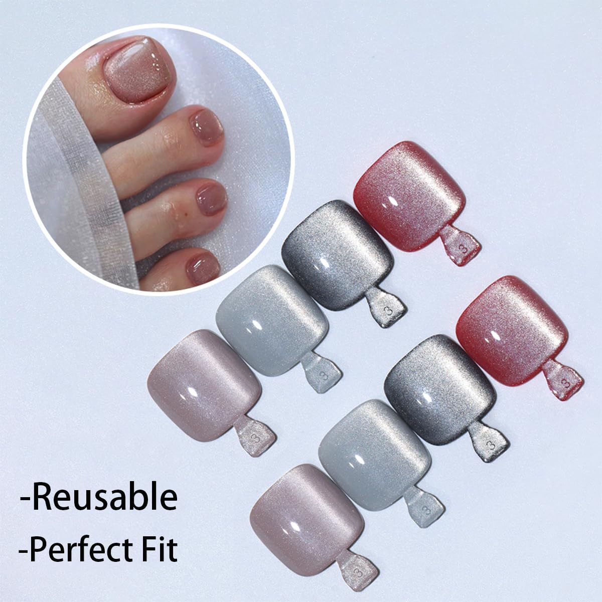 120Pcs Press on Toenails, 4 Colors Cat Eye Press On Toe Nails Short Square Fake Toe Nails Shiny Glitter Toe Press Ons for Women & Girls, Glossy Toe Fake Nails for Women Manicure