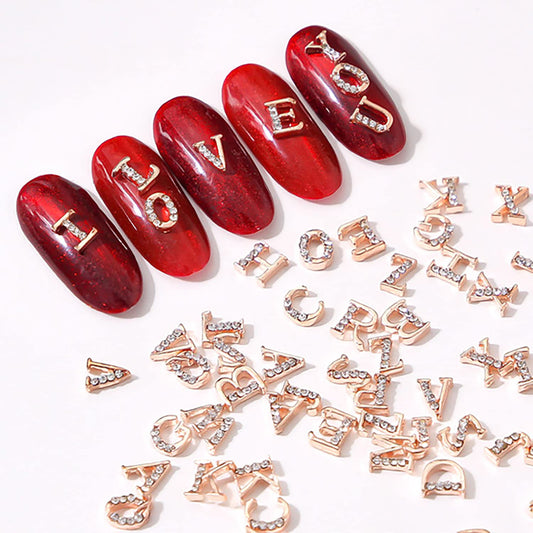 SILPECWEE 104 Pieces Letters Nail Charms Rose Gold Nail Letters 3d Nail Art Charms Alphabet Letters for Nails Metal Nail Jewels Nail Decoration DIY Craft
