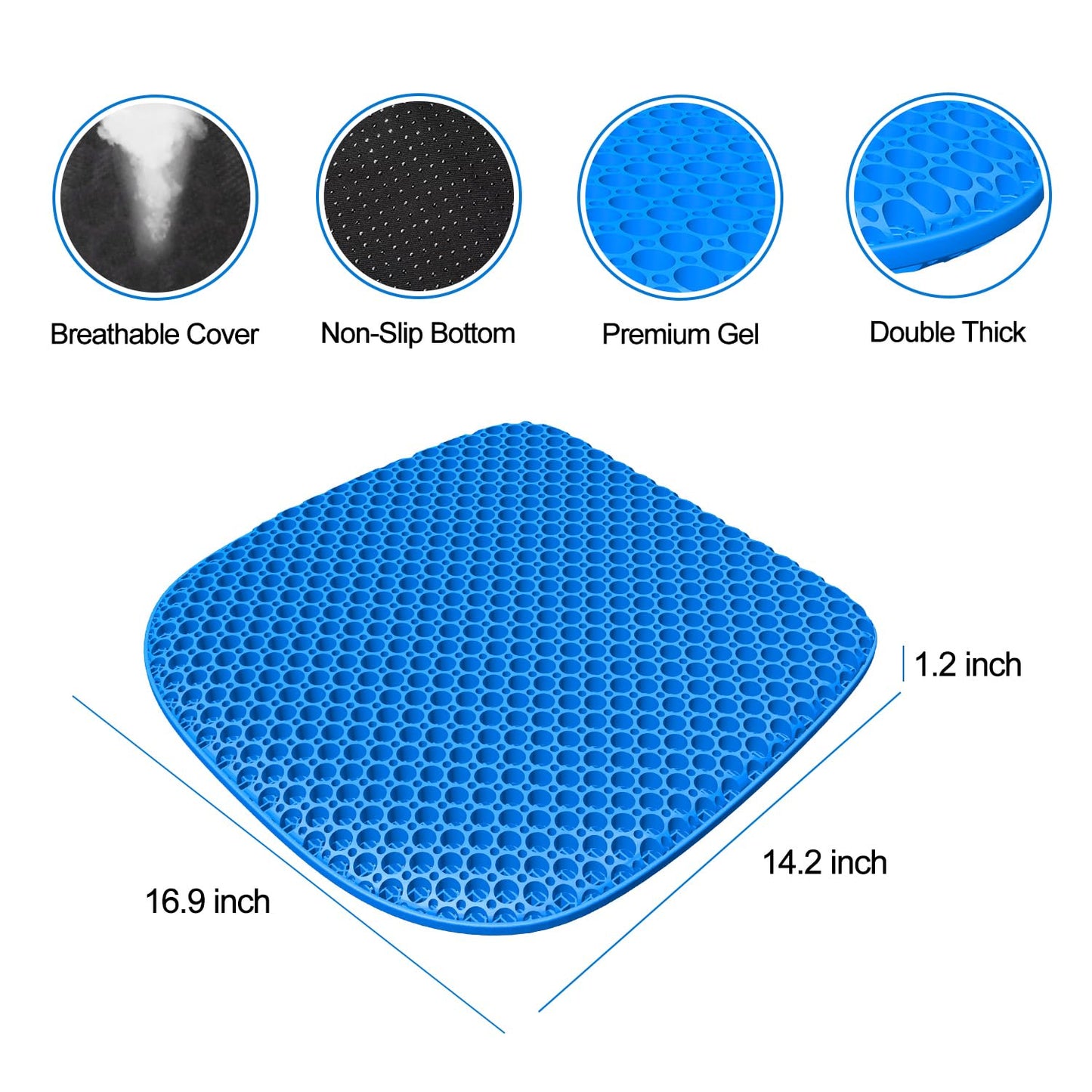 TONINT Large Gel Seat Cushion for Long Sitting with Non-Slip Cover,Soft & Breathable,Seat Cushion for Chair,Car,Office,Desk Chair,Wheelchair