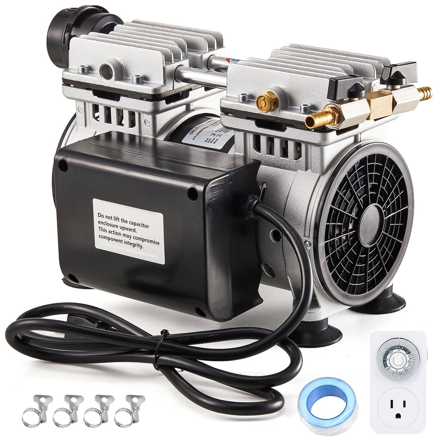 MEISHUNDA Pond & Lake Aeration System,Pond Aerator Pump,550W Power 5.2CFM for Up to 3 Acre with Timer,3/4 HP Compressor (NO Diffusers, 1)