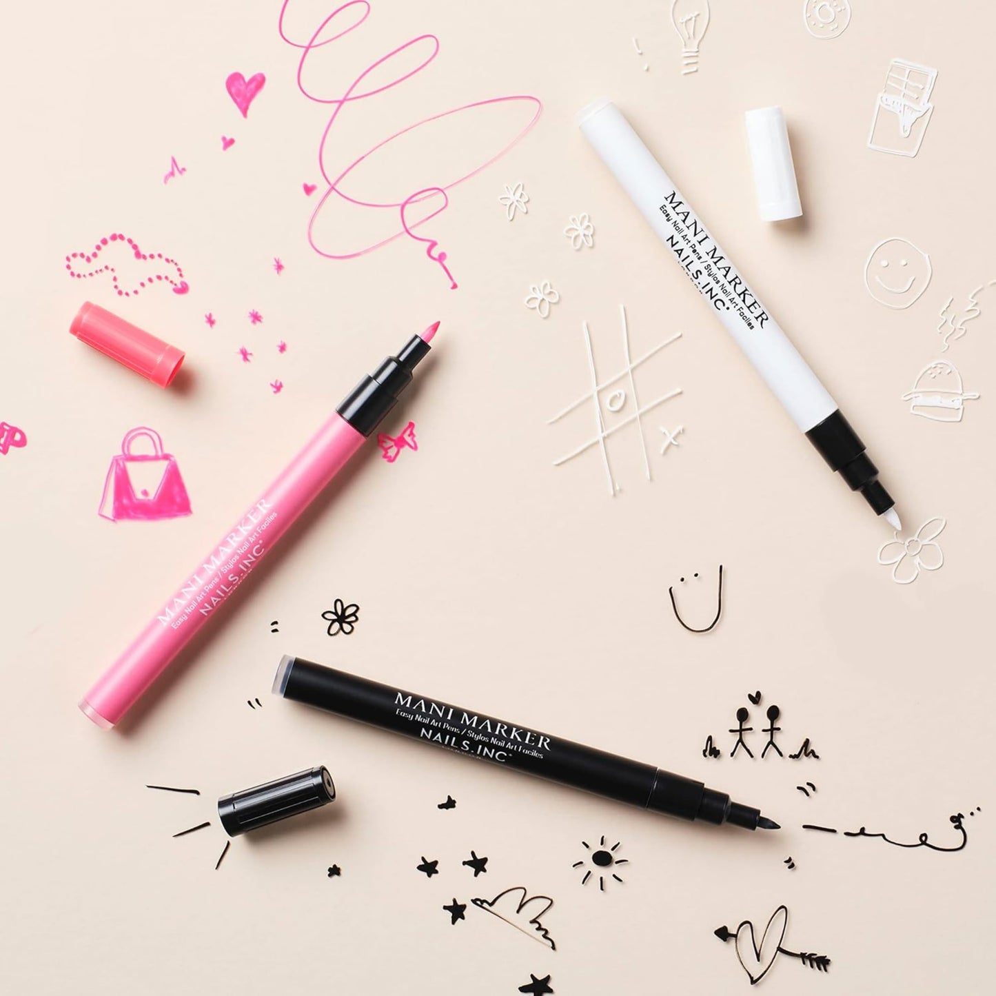 Nails.INC Mani Marker Nail Art Pen Trio, DIY Nail Drawings, Fine Tip, Thin Brush, No Bleed, Manicure Tools, Drawing & Painting, Long Lasting, Vegan, Cruelty Free, Nail Art Pen 3 Piece Set