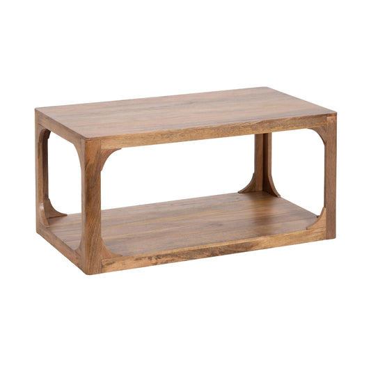 Kate and Laurel Dahl Transitional Rectangular Coffee Table; 36 x 20 x 18; Natural Wood; Modern Rectangle Living Room Table with Solid Mango Wood Construction and Bonus Underlying Storage