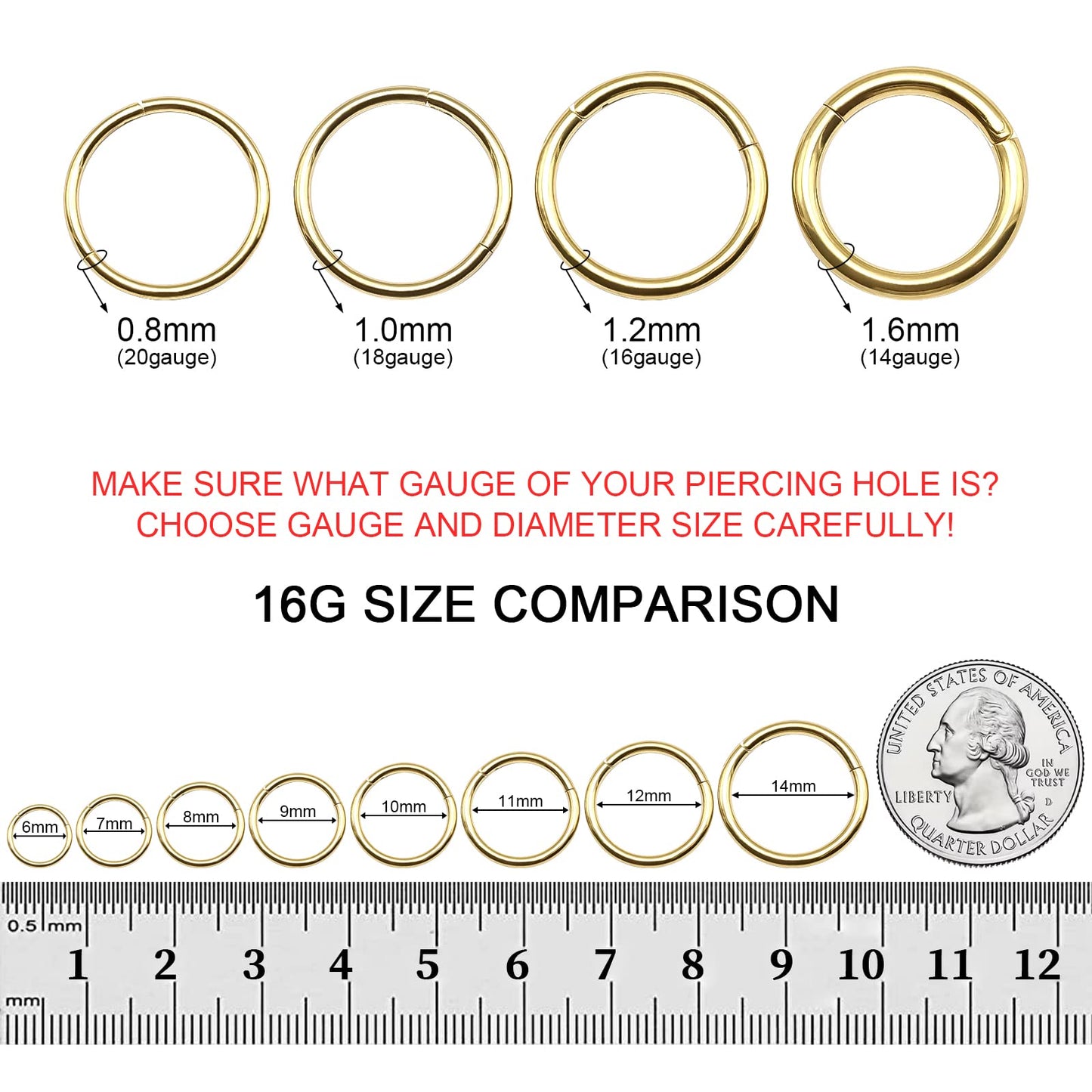 BOGKU 6pcs G23 Titanium Hinged Nose Rings Hoop 20 Gauge 10mm Nose Septum Clicker Segment Rings Cartilage Conch Tragus Helix Rook Hoop Earring Body Piercing Jewelry