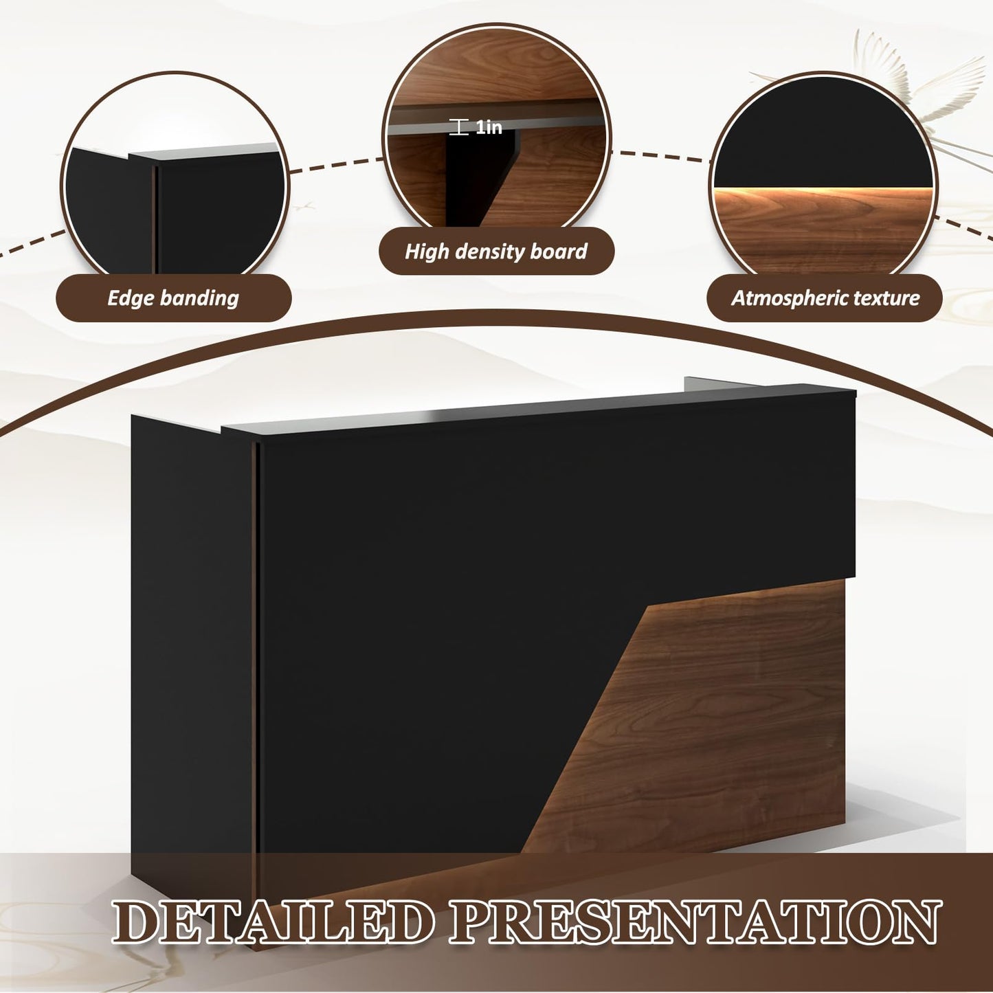 YTElantivo 63" Modern L-Shaped Reception Desk with Counter LED Light,Front Desk Reception Counter with Cable Grommet, Office Receptionist Desks for Office, Salon, Retail Checkout Stand