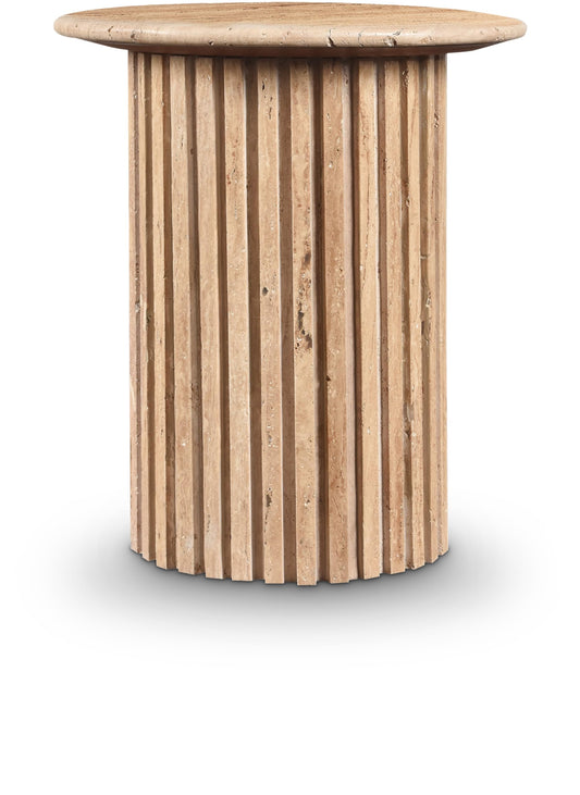 Meridian Furniture 248Travertine-ET Genoa Collection Art Deco End Table with Handcrafted Genuine Travertine, Natural Travetine Beige Color, 18" W x 18" D x 20" H, Beige