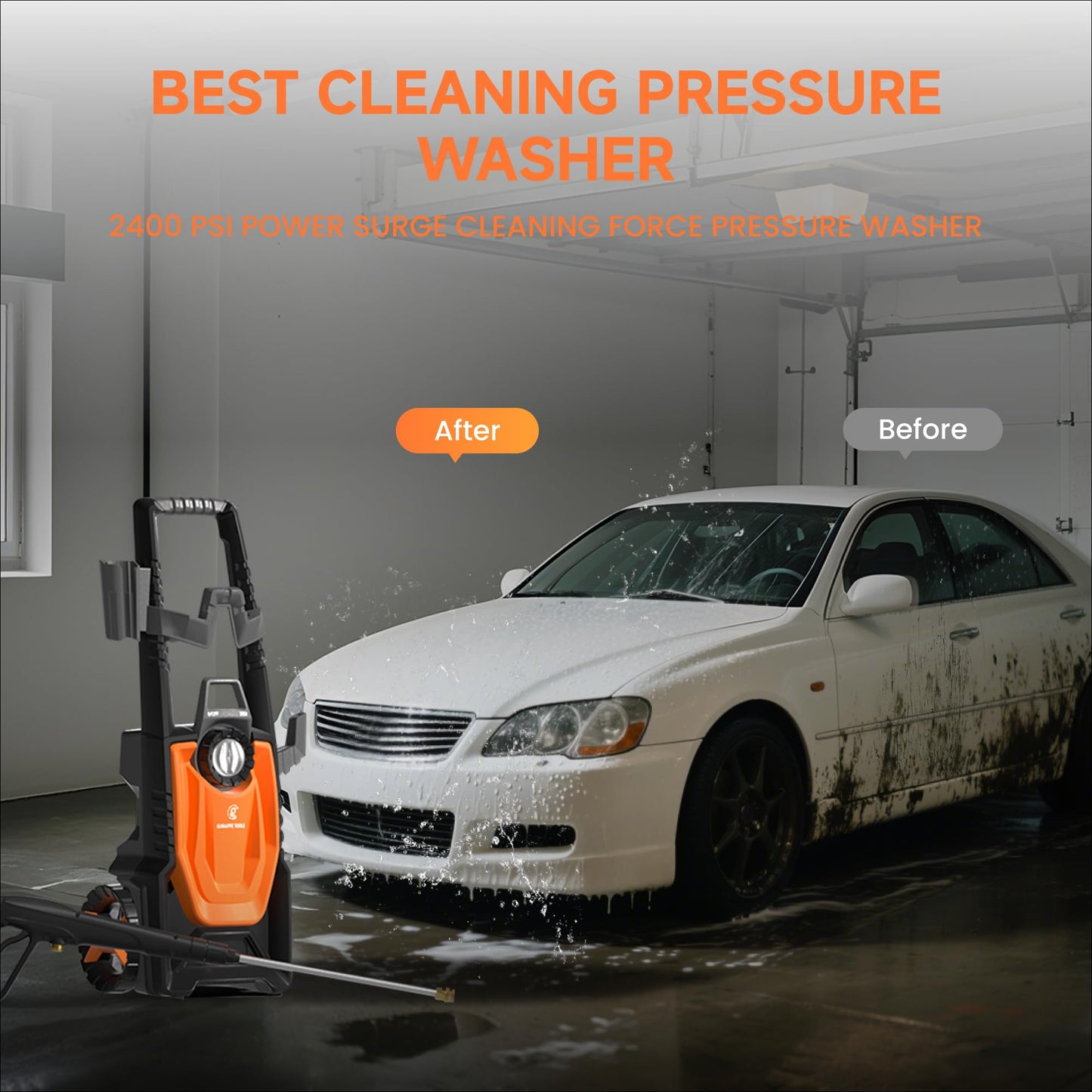 Giraffe Tools Pressure Washer, Max 2400 PSI, 2.3 GPM Electric Power Washer with 4 Quick-Connect Nozzles, Foam Cannon for Cars/Patios/Driveways/Fences