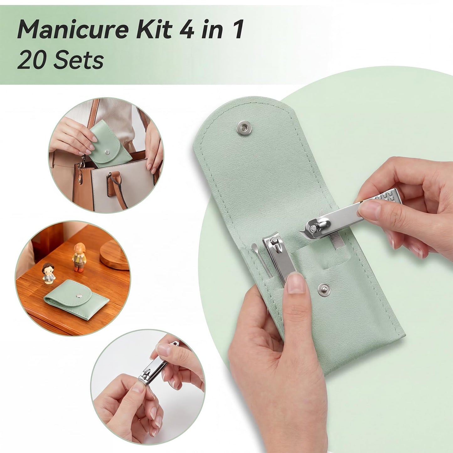 RISESAILS 20-Piece Complete Nail Care Kit, Professional Manicure Set with Stainless Steel Tools for Home Use, Travel & Gifts | Portable Nail Clipper Kit in Gleen Case(Gleen)