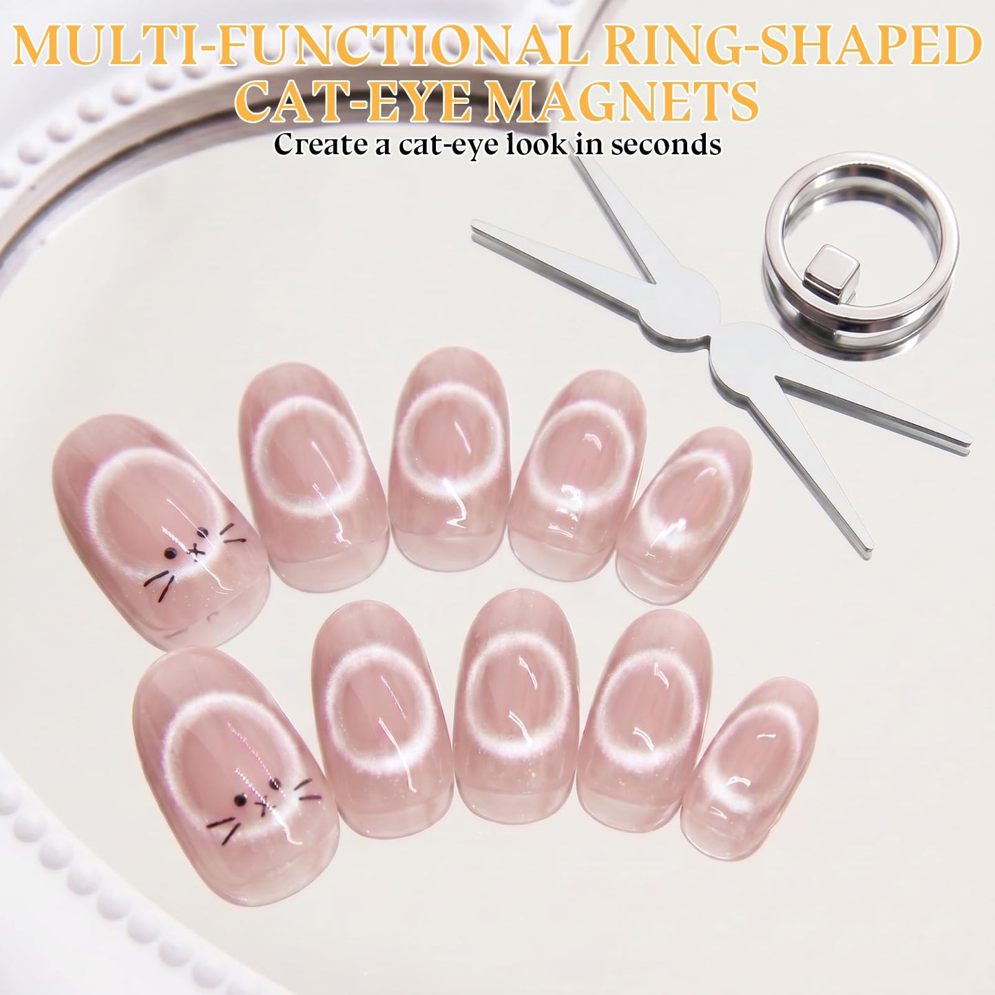 TOSHOW Ring-Shaped Cat Eye Magnet for Nails, 2026 New 3-in-1 Hollow Circular Magnet Tool with Wide Beam & French Design, Portable Y & Ring Magnet Set for Home DIY, Beginners & Nail Artists (1 Set)