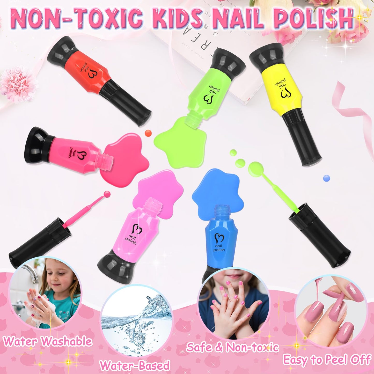 Kids Nail Polish Set for Girls, 34PCS Nail Art Kit with Nail Dryer & Storage Box, Non Toxic Quick Dry Kit and Fake Nails for Kids, Girl Toys Age 8-12, Halloween Birthday Christmas Gifts for Girls 8-12