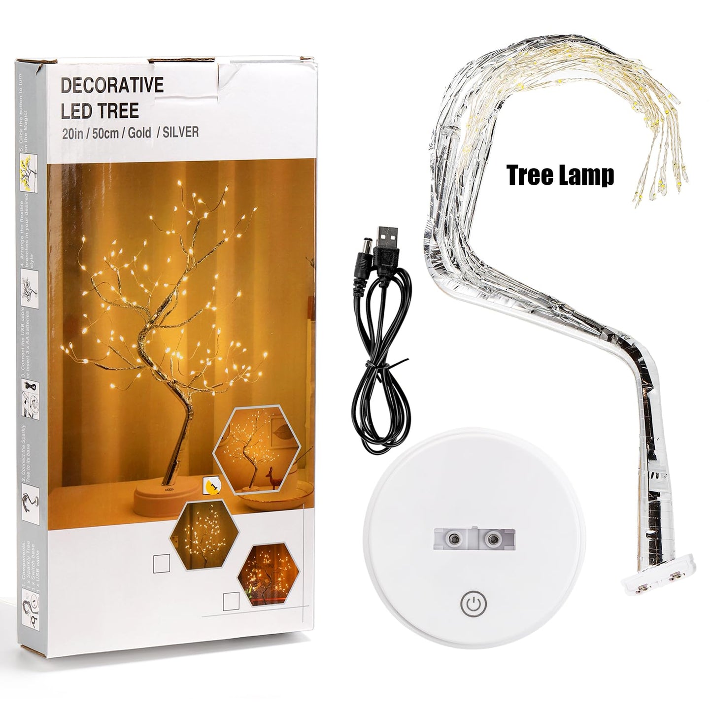 Hbaushun 20" Tabletop Bonsai Tree Light, 108 LED Fairy Light Spirit Tree, Battery/USB Operated, Touch Sensor Switches, DIY Artificial Tree Lamp for Bedroom Desktop Christmas Room Decor (Warm White)
