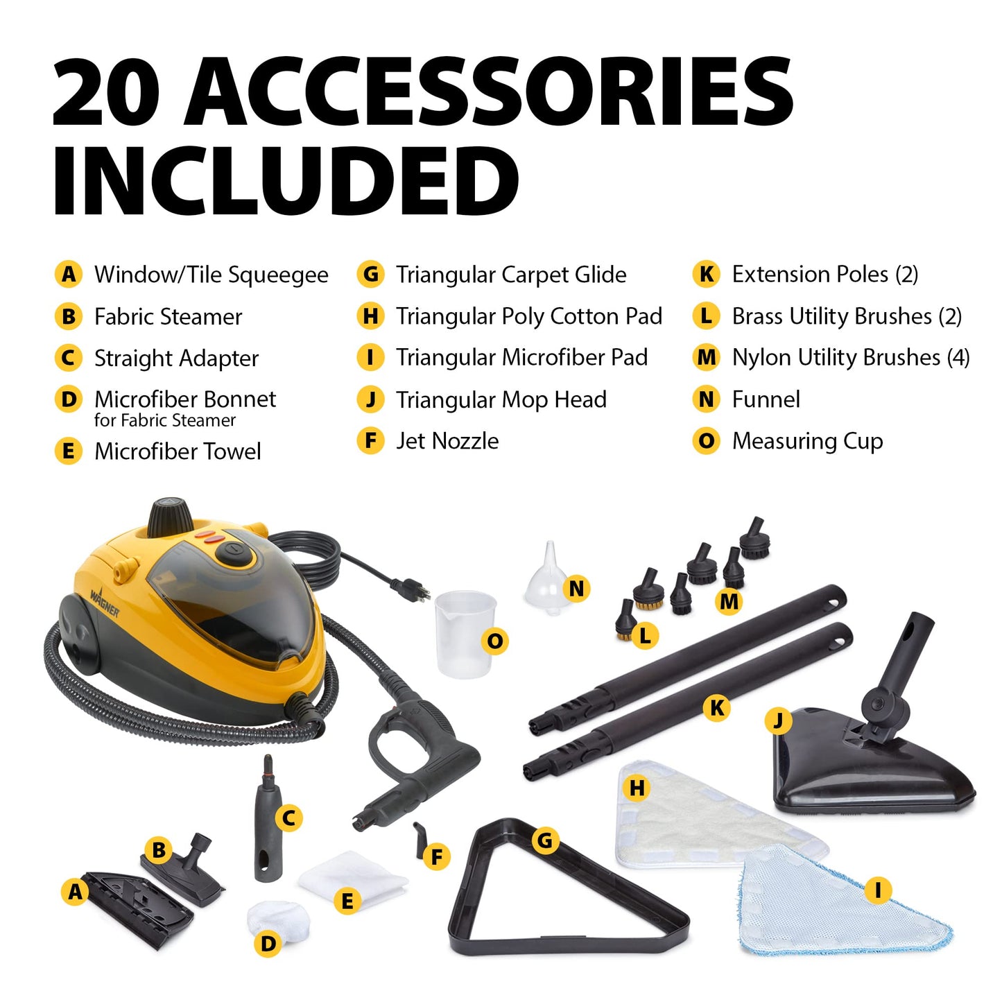 Wagner Spraytech C900134 925e Elite Steamer Multi-Purpose Mop with 20 Accessories for Chemical-Free Steam Cleaning, Hardwood Floors, Tile, and More