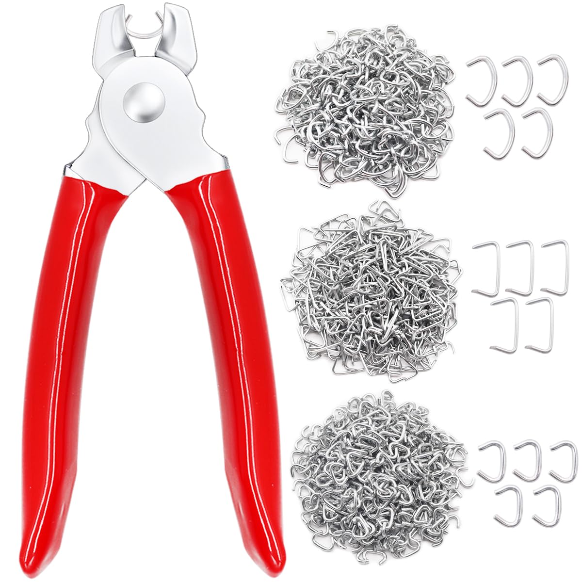 Ruibapa 285 pcs Hog Rings with Straight Hog Ring Pliers Kit 3/4" 1/2" 3/8 "Galvanized Hog Rings for Animal Pet Cages、Ropes、Bagging、DIY Craft、Furniture