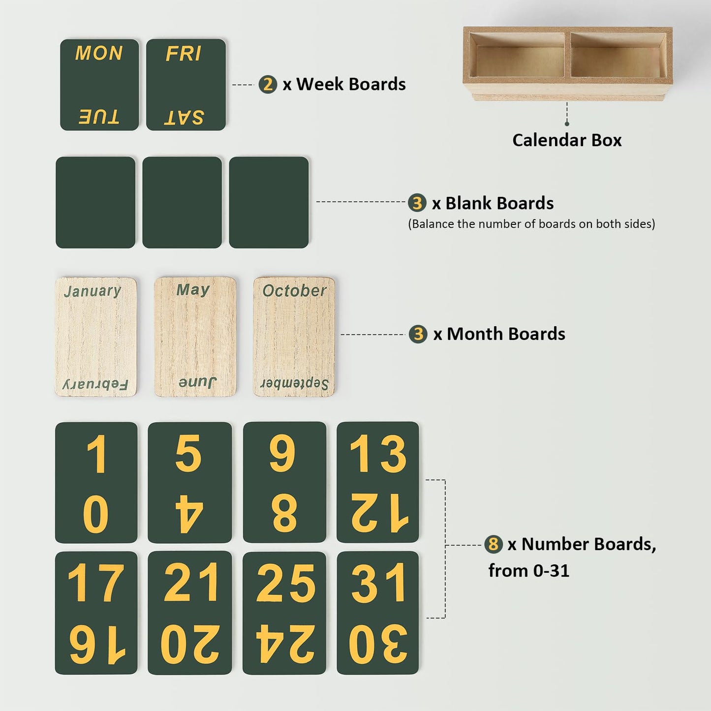 DEERINE Wooden Block Perpetual Calendar for Desk, Daily Desktop Standing Flip Calendar with Large Display, Modern Farmhouse Aesthetic Desk Accessory for Home Office Decor, Reusable Yearly, Wood Grain