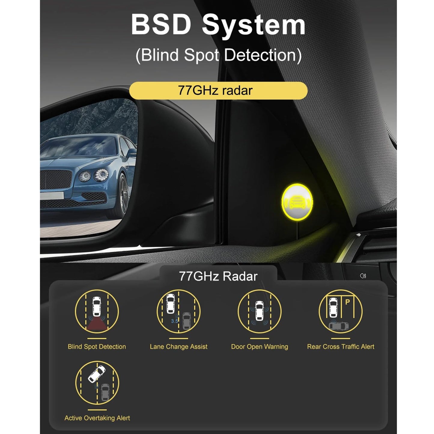 LFRXION Blind Detection Intelligent BSD Blind Spots Detection, 79GHz Radars Rear Crossing Traffics Alert Tool, Rearview Warning Vehicle Driving Enhancement Assistance Device