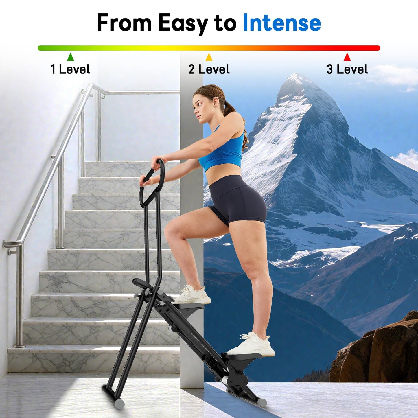 ERGOLIFE Stair Stepper with 6-Level Adjustable Resistance, 350lbs Upgrade Foldable Stairmaster Machine for Home Gym Workout, Cardio Stair Climber with Low Noise (Black)