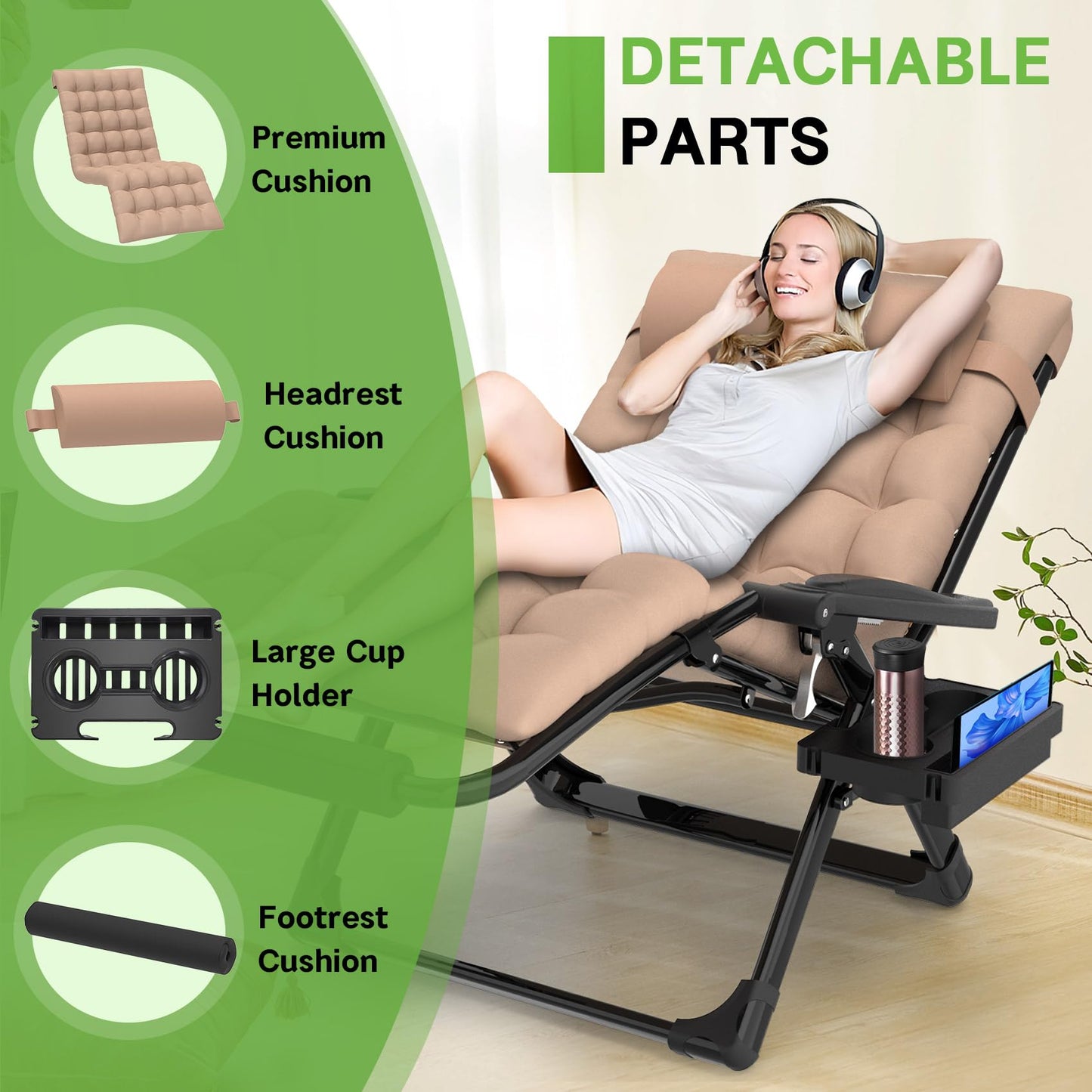 ZENPETIO Oversized Zero Gravity Chair, 33In XXL Zero Gravity Recliner Lounge Chair, Anti Gravity Chair for Indoor and Outdoor, Reclining Camping Chair for Lawn and Patio w/Cushion and Footrest, 500LBS
