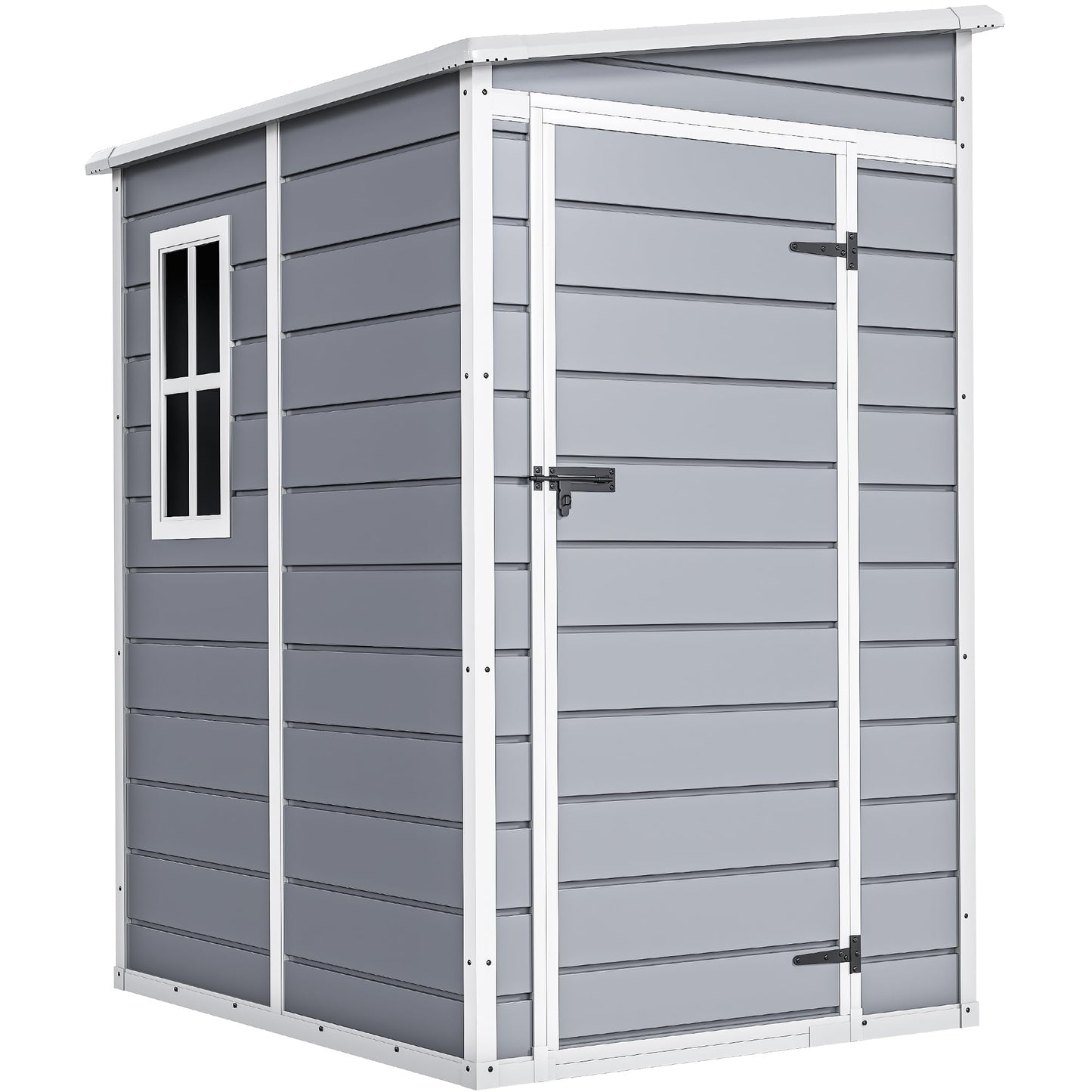 DWVO 5x4ft Resin Outdoor Storage Shed with Floor, Large Waterproof Lockable Storage Shed with Window, Plastic Outside Tool Storage for Garden, Backyard, Patio, Lawn (Gray)
