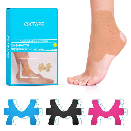 OK TAPE Precut Kinesiology Ankle Tape, 10 Pcs, Pain Relief, Prevent Ankle Sprain, Provide Support for Ankle Ligament, Elastic Athletic Tape, Breathable K Tape for daily use - Beige
