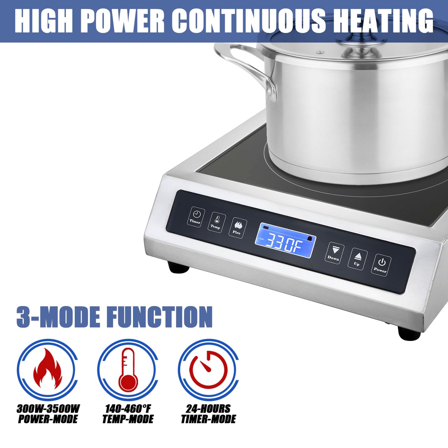 Commercial Induction Cooktop, Portable Electric Countertop Burner with Sensor Touch and LCD Screen(3500W/220V),Commercial Grade Induction cooker for Hotel Restaurant School