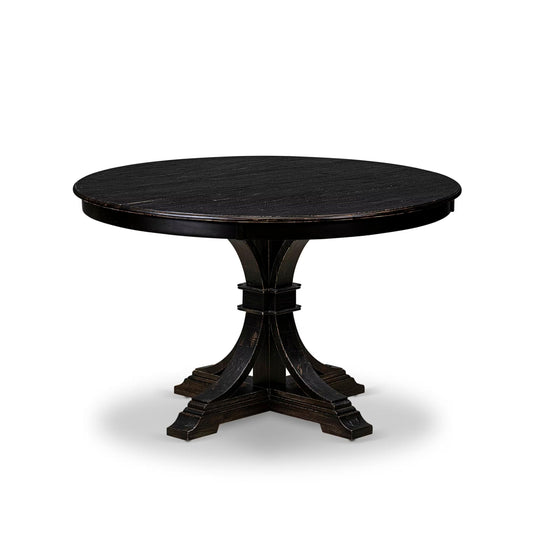 Luxe by East West Furniture FE7-11-TP Kitchen Table with Acacia Wood Round Tabletop and Stylish Pedestal Base - Sand Blasted Black Finish