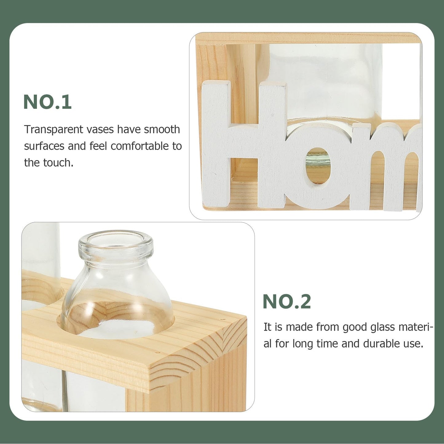 Garneck Nordic Style Hydroponic Glass Flower Vase Set with Wooden Rack, 2pcs Desktop Planter for Indoor Plants, Air Plant Terrarium, Creative Home Décor Centerpiece