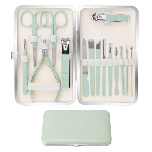 Manicure Set Pedicure Kit Nail Clipper Set Men Women 16 Pcs Personal Care Tools Kit with Portable Travel Case Professional Manicure Pedicure Tools Grooming Kit for Family Friends(Green)