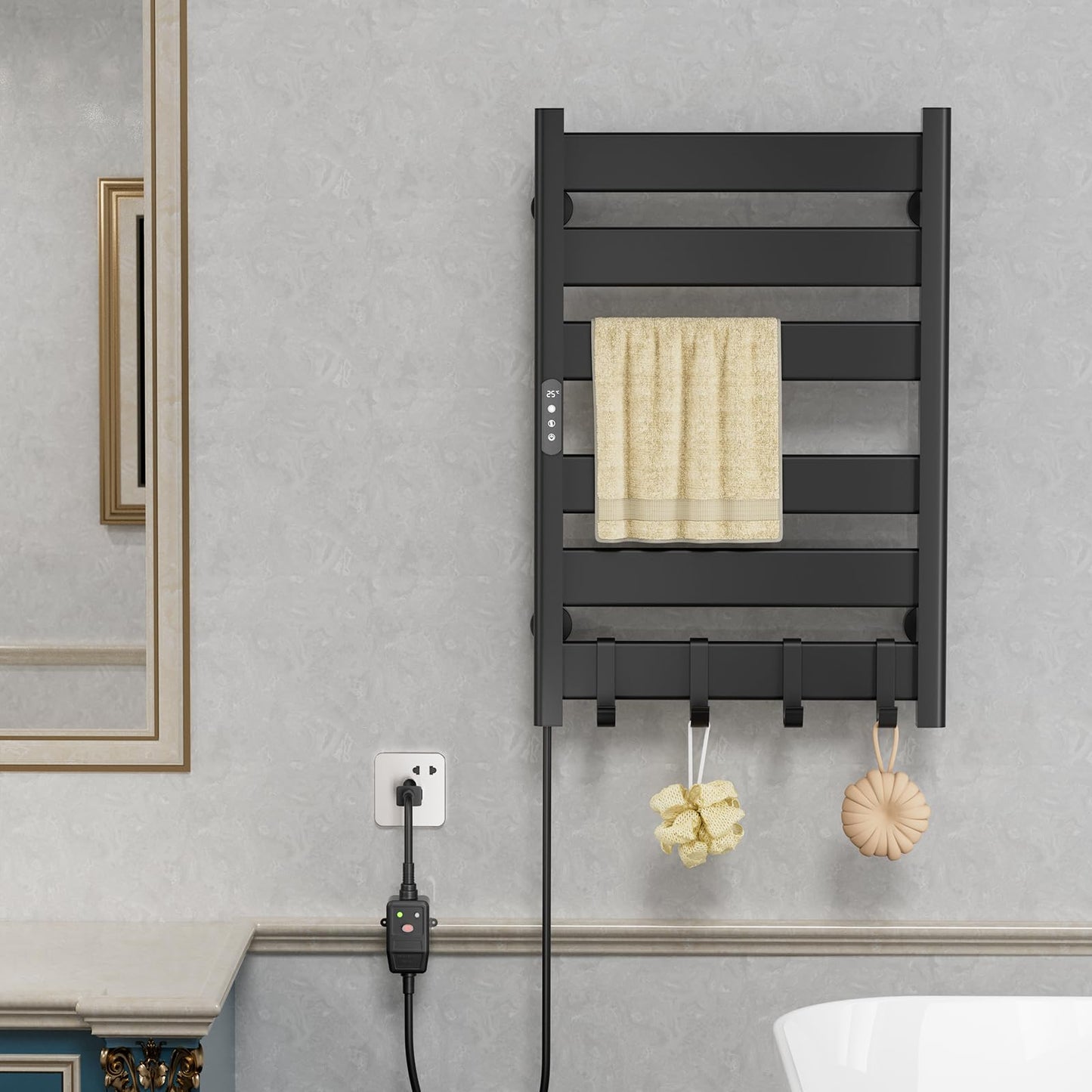 Geobella Towel Warmer Rack 6 Bars Towel Warmer Wall Mounted with Timer & Temperature Adjustments Electric Heated Towel Drying Racks for Bathroom