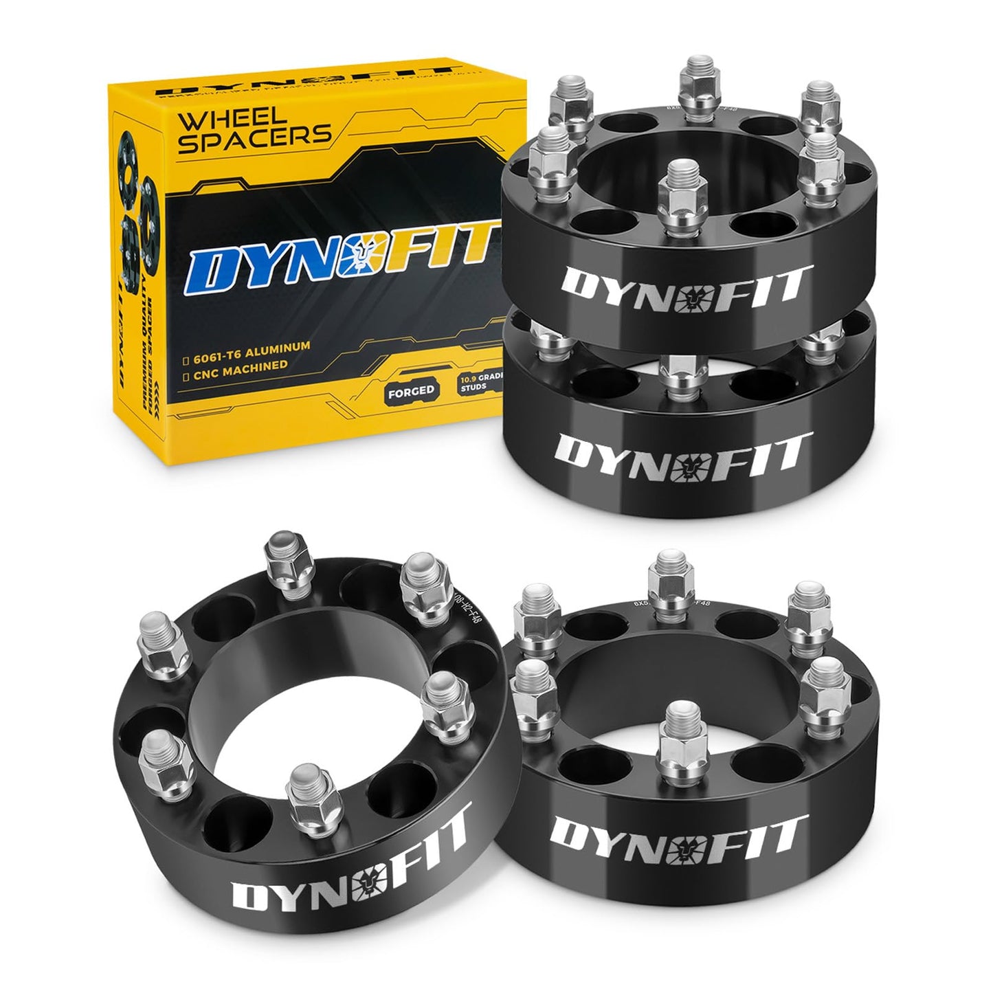 dynofit 6x5.5 to 6x5.5 Forged 2inch Wheel Spacers Adapters for 1999-2025 Silverado Sierra 1500 Yukon 2019-2025 Ram 1500 | Set of 4-Piece Compatible with Chevrolet GMC Cadillac 6x139.7 M14x1.5 Studs