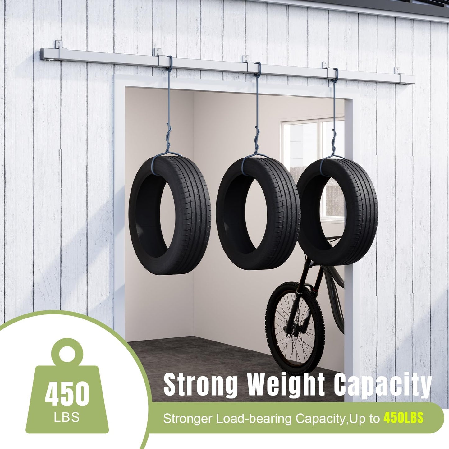 Easelife 10FT Exterior Sliding Barn Door Hardware Kit, Box Rail Track, 450lb Capacity, Sliver Weather-Resistant Steel, Wall Mount System for Outdoor Use, Fit Single 60in Door