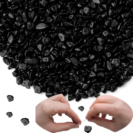 XIANNVXI Black Obsidian Beads, Natural Chip Stone Beads 400Pcs Crystal Bead 5-8mm Irregular Healing Crystal Loose Rocks for DIY Jewelry Making