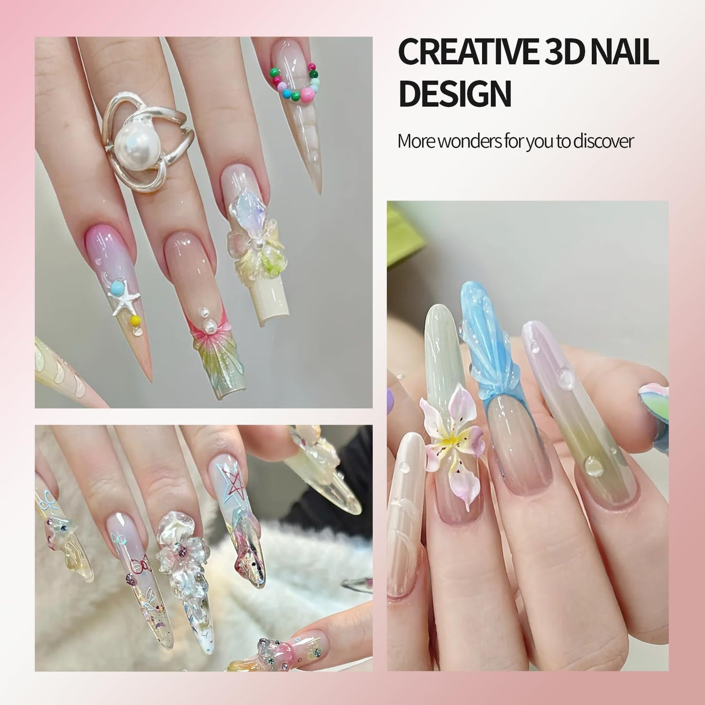 Finger Secret 3D Gel Nail Art Kit Solid Builder Gel for Nails 3D Sculpting Carving Building Modeling Hard Extension for Beginner DIY Salon at Home Cured Needed