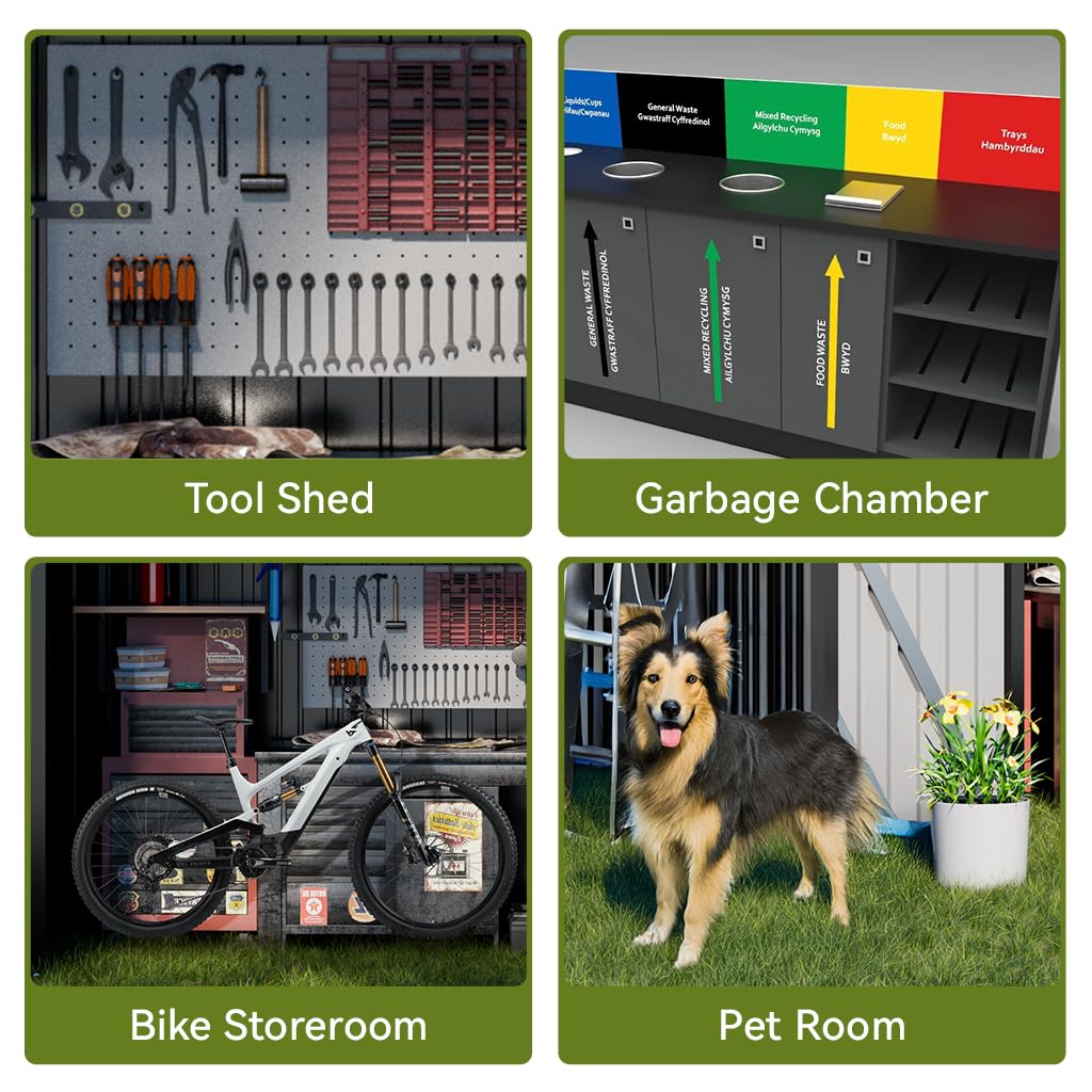 COMHOMA Shed Outdoor Storage Shed Metal,Lockable Doors Tool Sheds with Sloping Roof,Steel Garden Shed with Air Vent for Backyard,Patio,Lawn,Poolside(Grey,8'x6')
